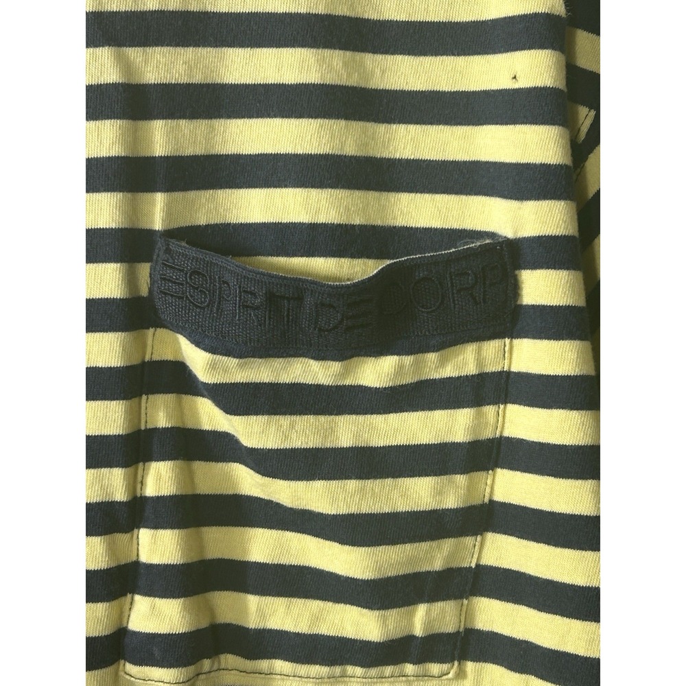 Vintage 1980s Esprit De Corp T Shirt Yellow Black Striped Pocket Tee Boxy Fit - Picture 2 of 6